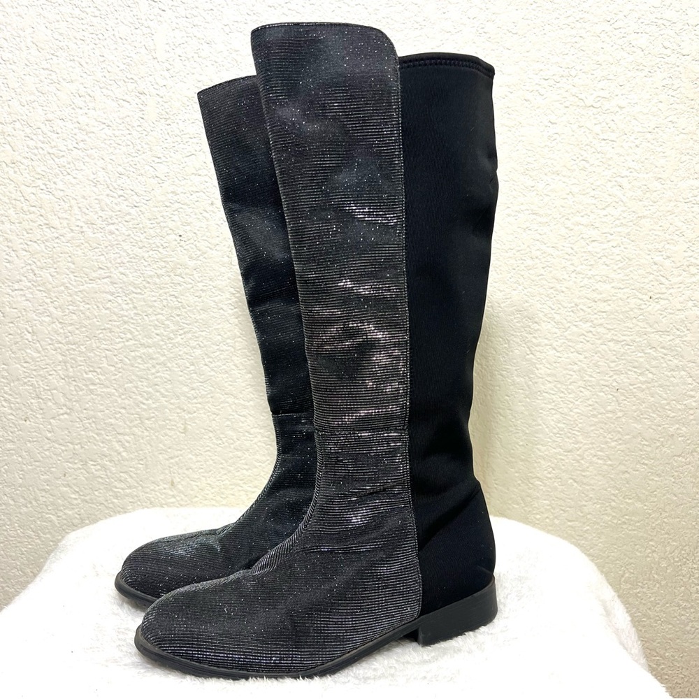 Stuart Weitzman 5050 Shimmer Riding Boots Black Metallic Size 5